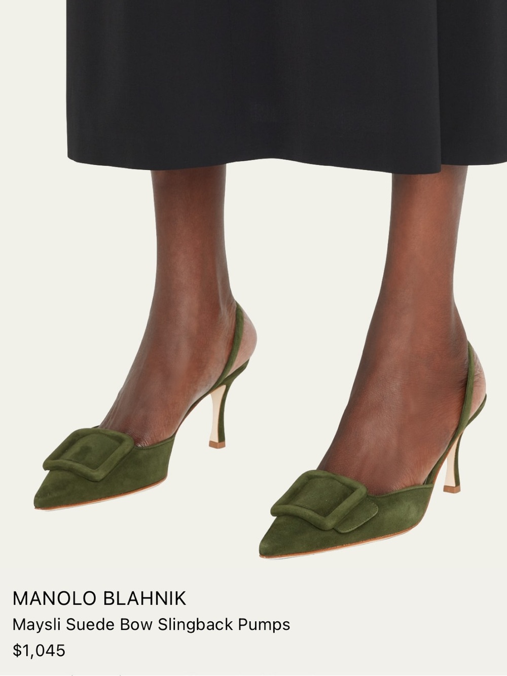 Manolo Blahnik Olive Green Suede Bow Slingback Pumps